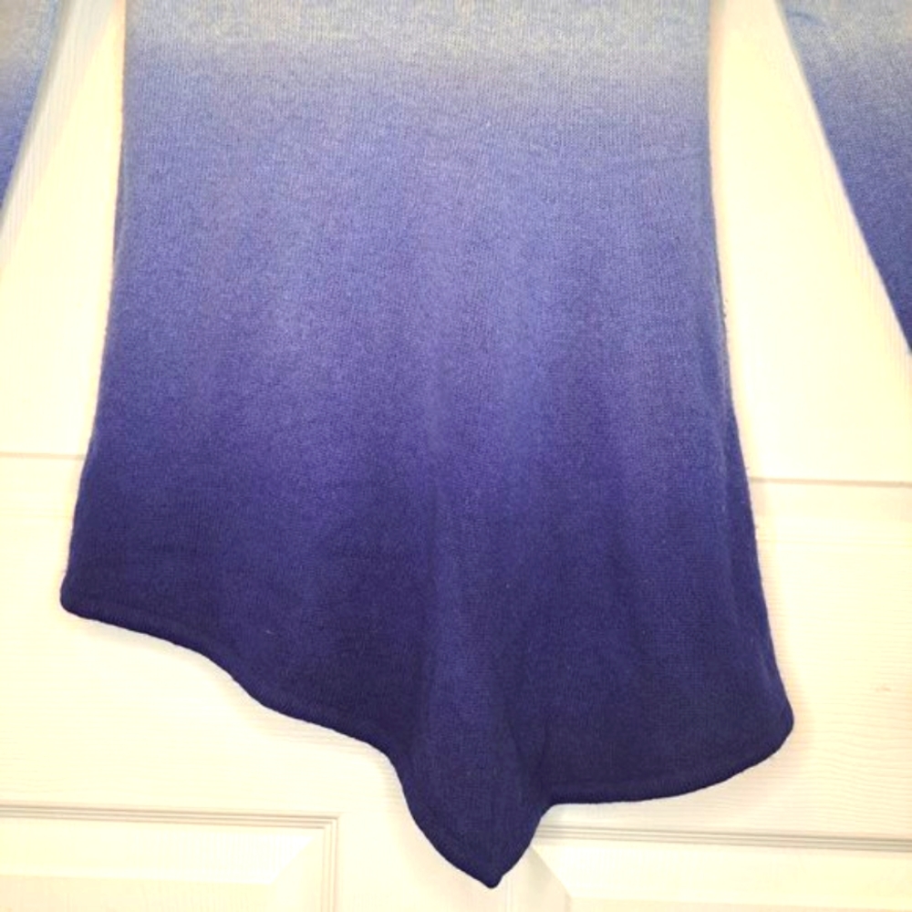 Lord & Taylor 100% Cashmere Asymmetrical Blue Ombre Dip Dye Quiet Luxury Small - Picture 5 of 6